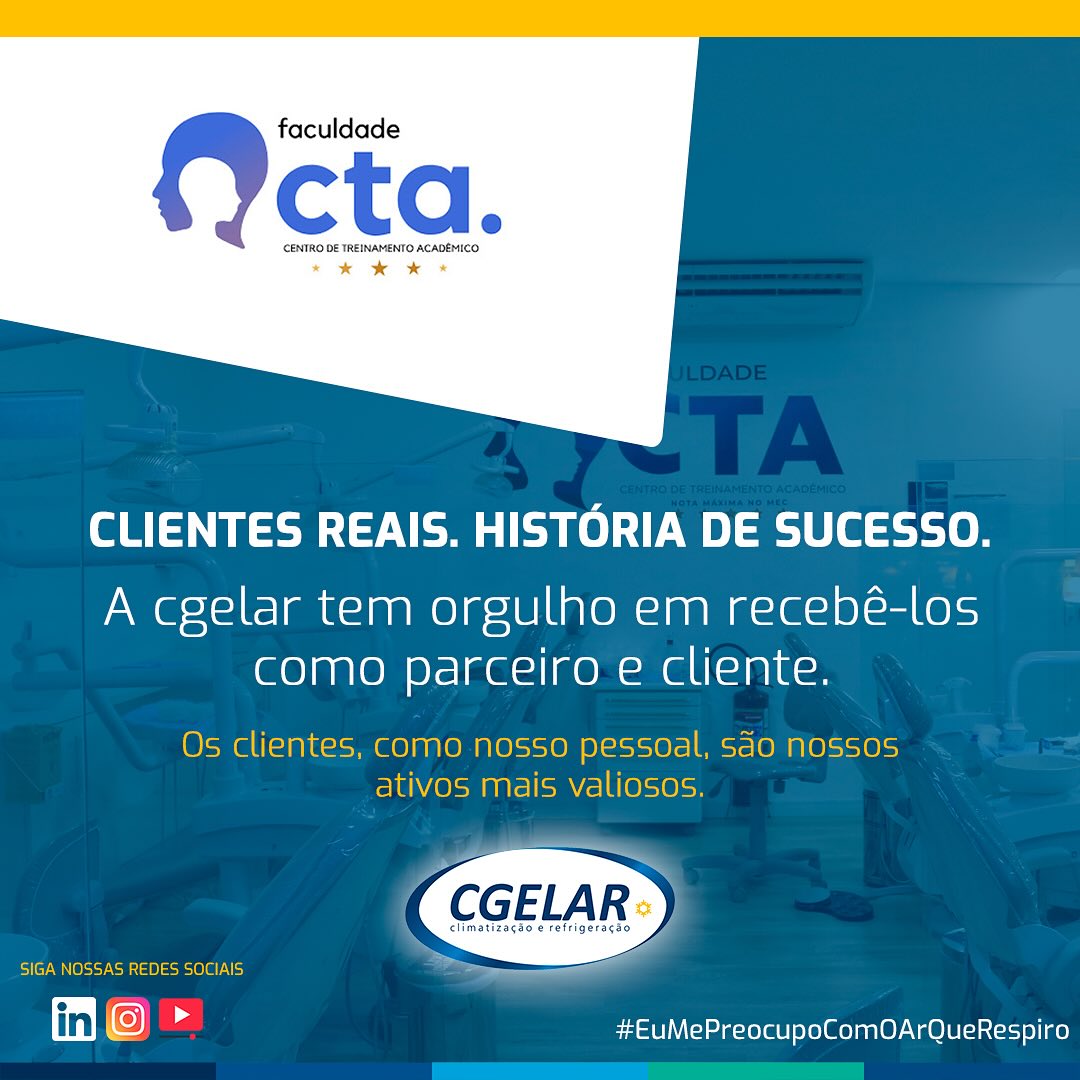 🎯 Mais um novo cliente confiando na excelência CGELAR!

É com satisfação que anunciamos nossa nova parceria com a Faculdade CTA, que passa a contar com os serviços especializados da CGELAR em manutenção preventiva de sistemas de climatização.

Com nossa metodologia técnica e foco em resultados, garantimos maior desempenho, eficiência energética e conforto térmico para toda a estrutura da instituição.

Seguimos firmes em nossa missão de oferecer soluções completas e confiáveis em climatização corporativa — agora também contribuindo para um ambiente acadêmico ainda mais agradável e produtivo.

💡 CGELAR | Engenharia em Climatização Corporativa
🔗 Saiba mais: www.cgelar.com.br